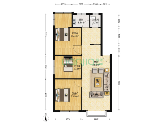 学府路59号院 3室1厅1卫 98平方
