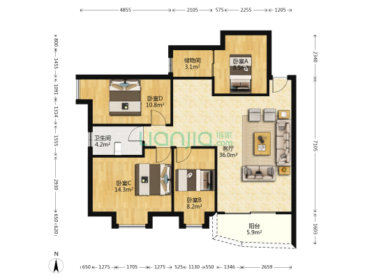 健朗花园 4室1厅1卫 100平方
