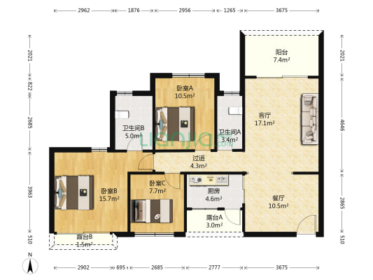 新亚棕榈园 3室2厅2卫 113平方