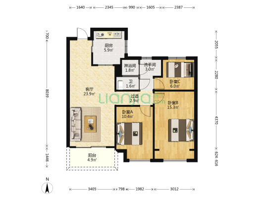 万科·翡翠之光 3室1厅3卫 98平方