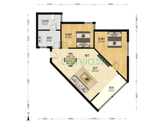 交警大楼 2室1厅1卫 94平方