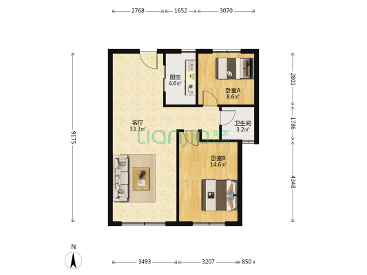 力高君御华府 2室1厅1卫 91平方