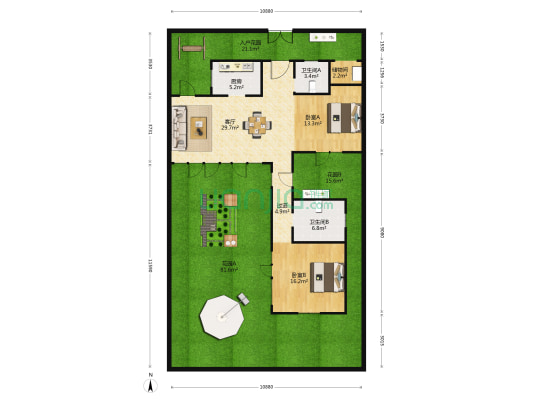 桃源明月 2室1厅2卫 90平方