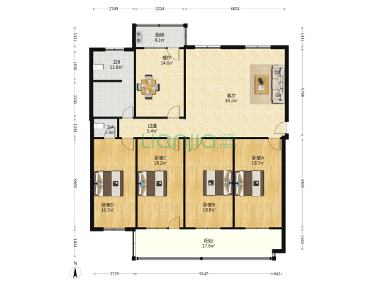 生产路16号院 4室2厅2卫 180平方