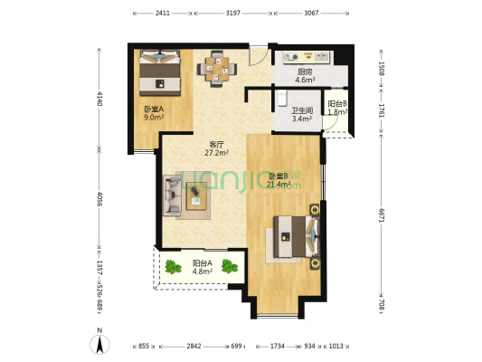 远洋心苑 2室1厅1卫 96平方