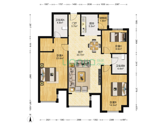 碧桂园太阳城星语 3室1厅2卫 143平方