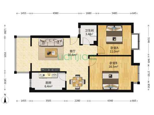 楠苑(天府新区) 2室1厅1卫 76平方