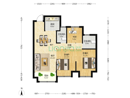 鸿翔湖畔景园 3室1厅2卫 89平方