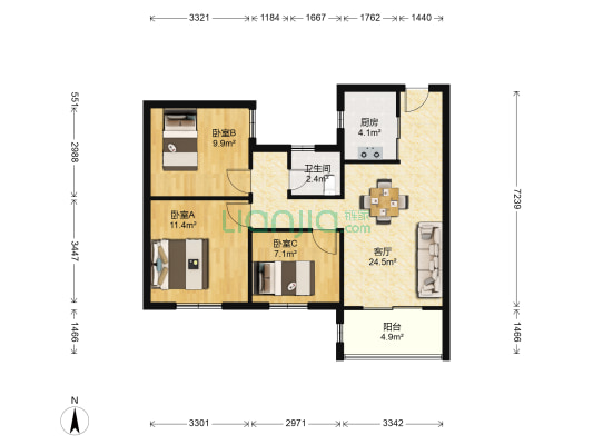 新桥风情 3室1厅1卫 89平方