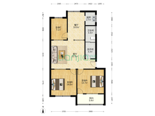 环卫局宿舍 3室2厅2卫 110平方