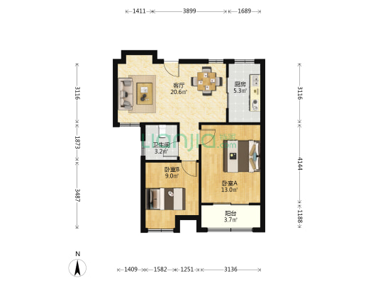 殷巷东苑 2室1厅1卫 74平方