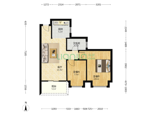 盛越华府 2室1厅1卫 75平方