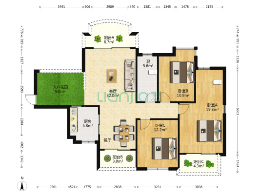 五源河公寓B区 3室1厅1卫 127平方