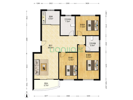 隆海海之韵一期 3室1厅2卫 124平方