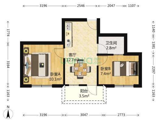 白果住宅区 2室1厅1卫 48平方
