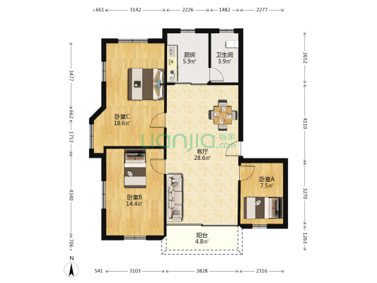 滨江西小区 3室1厅1卫 99平方