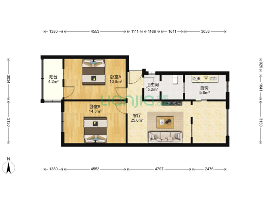 果品公司家属院 2室1厅1卫 84平方