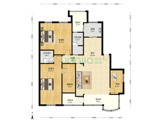 文华园 3室1厅2卫 155平方