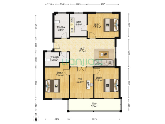 北滨江路217号 4室1厅2卫 123平方