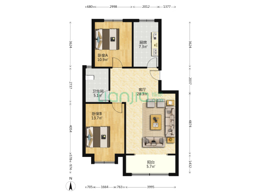 景泰苑 2室1厅1卫 88平方