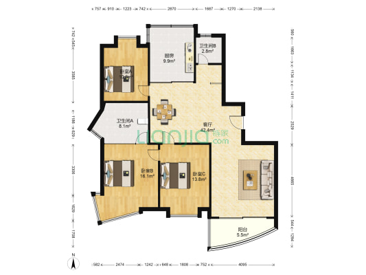 城开家园 3室1厅2卫 134平方