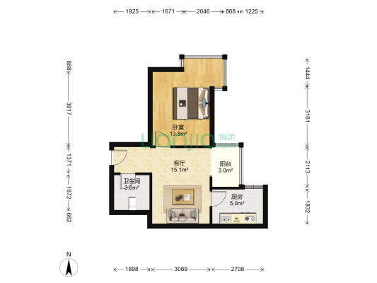 都市雅苑 1室1厅1卫 51平方