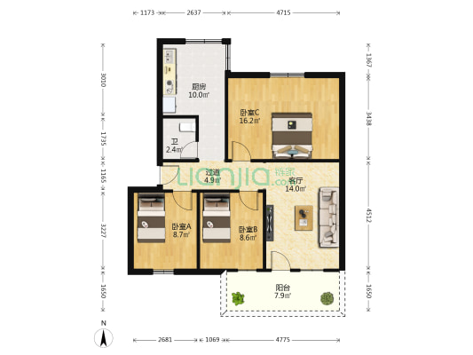 侨南街小区 3室1厅1卫 80平方