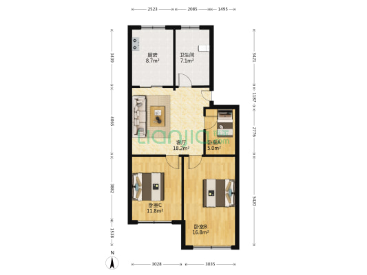 向阳大道东路 3室1厅1卫 84平方