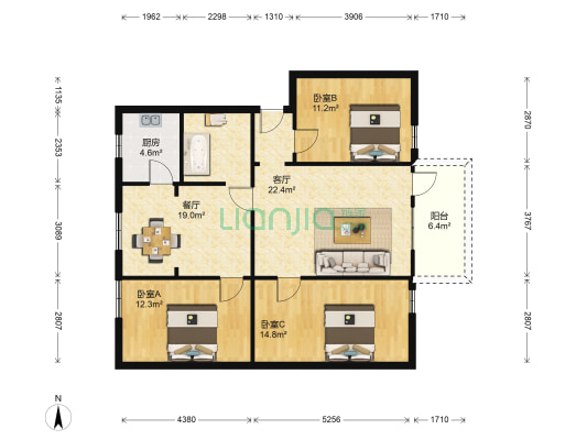 松苑小区 3室2厅0卫 113平方
