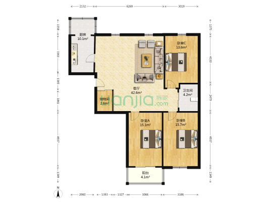新光红缨小区 3室1厅1卫 134平方