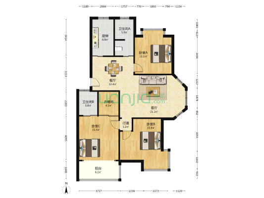 嘉禾星城 3室2厅2卫 126平方