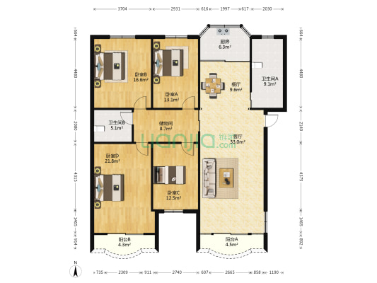 明景园 4室2厅2卫 152平方