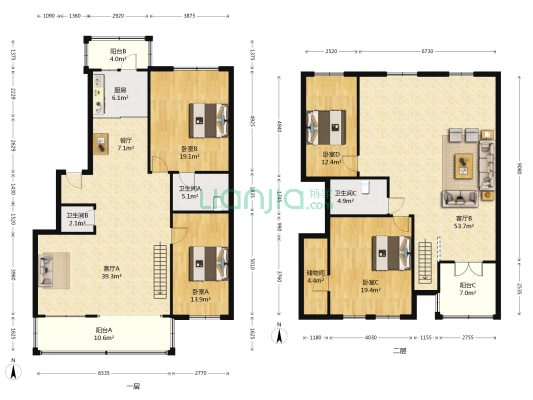 三辅小区(菜艺街) 4室3厅3卫 230平方