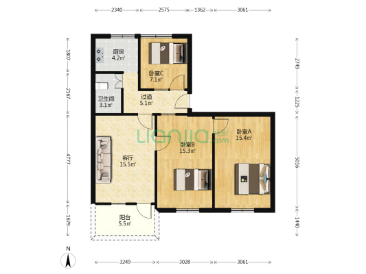 省建工大院 3室1厅1卫 87平方