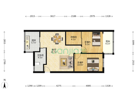 中心村80号 2室1厅1卫 72平方
