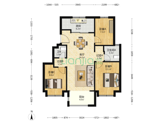 金融街·融府 3室1厅2卫 96平方