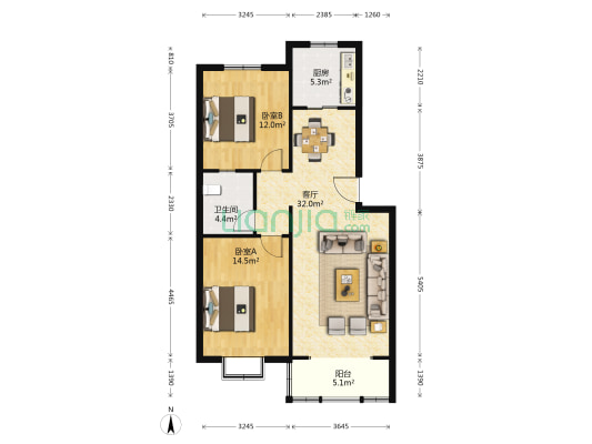 四季阳光城 2室1厅1卫 93平方