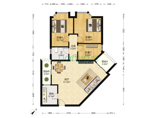 可逸名庭 3室1厅1卫 97平方
