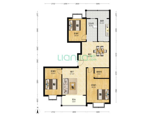 珍珠南路明珠大厦 3室2厅1卫 138平方
