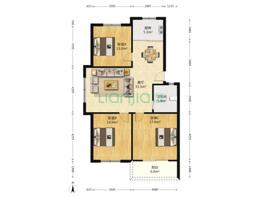 丹溪锦苑 3室1厅1卫 105平方