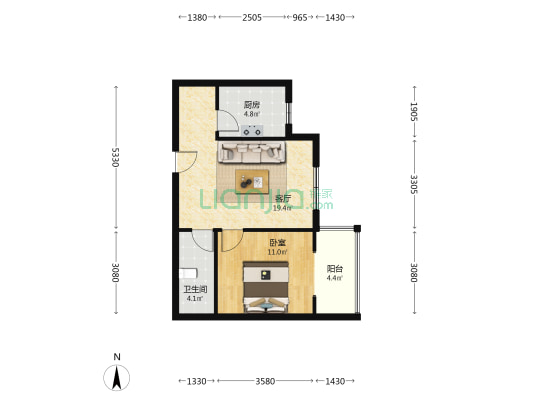 中医院正规一居室，精装修，大阳台，采光好，中间楼层-户型图