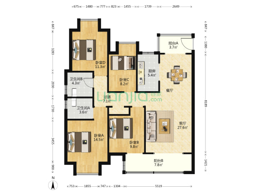 碧桂园·金科学府 4室1厅2卫 128平方