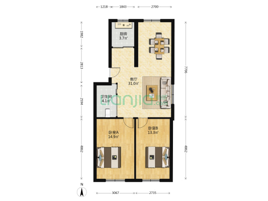 中意小区 2室1厅1卫 86平方