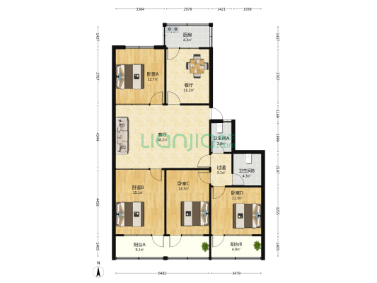 建材家属院 4室2厅2卫 123平方
