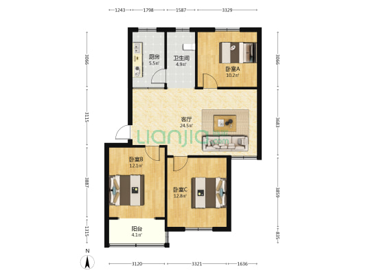 恒兴路376号 3室1厅1卫 92平方