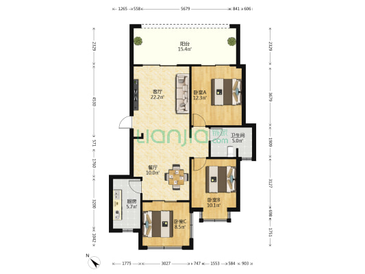 华悦海棠 3室2厅1卫 98平方