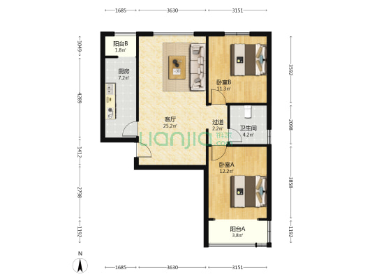 馨达园 2室1厅1卫 90平方