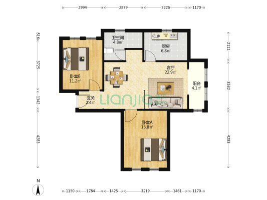 解家营村 2室1厅1卫 85平方