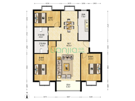 川周公路4485号 3室1厅2卫 139平方