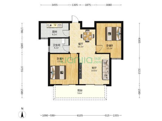 珑耀苑 2室2厅1卫 91平方